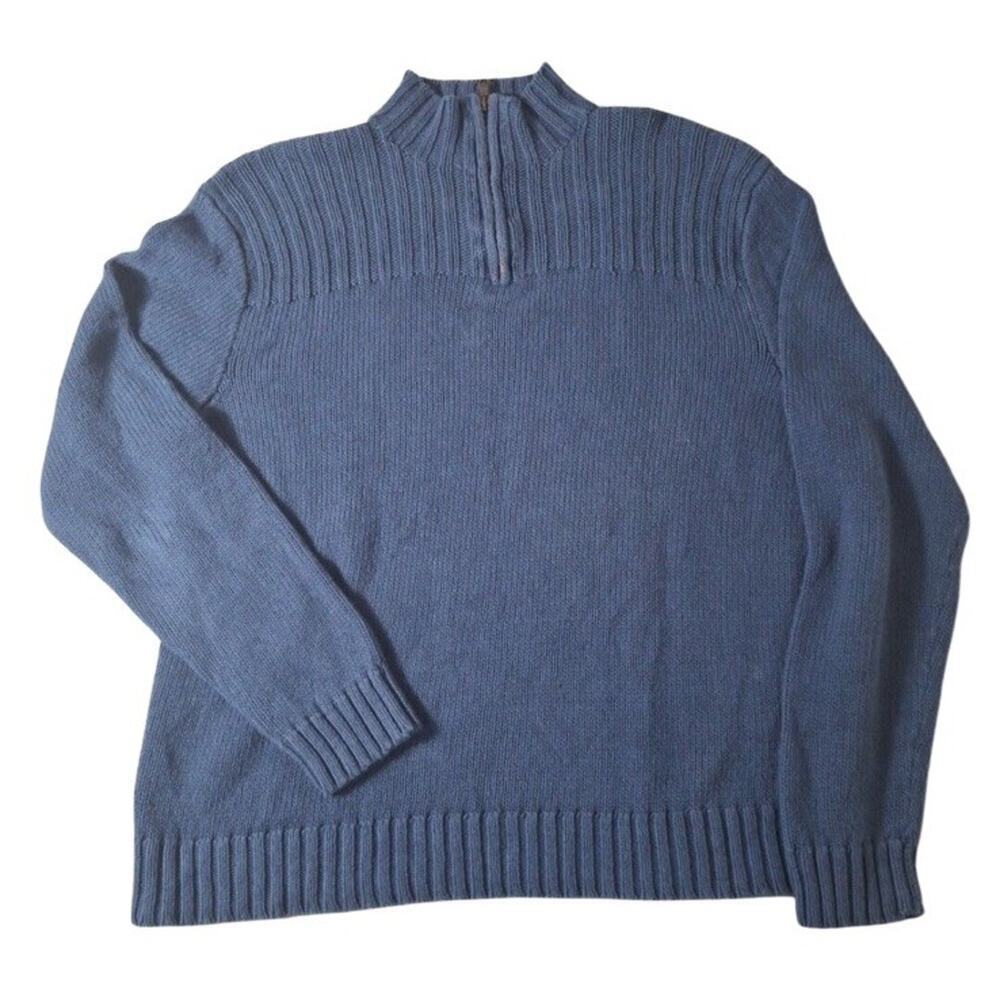 Vtg Ralph Lauren Polo Linen‎ Cotton 1/4 Zip Sweater Coastal Preppy Blue Mens M